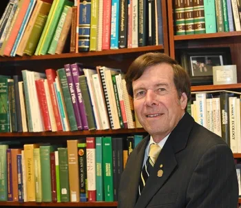 Entomologist Frank Zalom in his office in Briggs Hall, UC Davis campus. (Photo by Kathy Keatley Garvey)