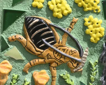 Rolando Montes, then a second-year civil engineering student, depicted the Jerusalem cricket, Stenopelmatus fuscus. (Photo by Kathy Keatley Garvey)