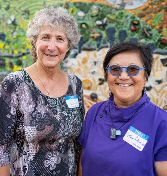 Two of the project leaders: UC Davis distinguished professor Diane Ullman (left) and retired UC Davis lecturer Gale Okumura of the Department of Design. Not pictured is assistant professor Emily Meineke of the Department of Entomology and Nematology. (Photo courtesy of Jael Mackendorf, UC Davis College of Agricultural and Environmental Sciences)