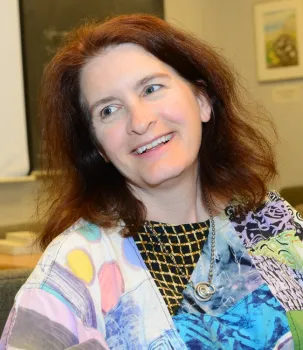 Aquatic entomologist Sharon Lawler talking to colleagues in this 2014 image. (Photo by Kathy Keatley Garvey)